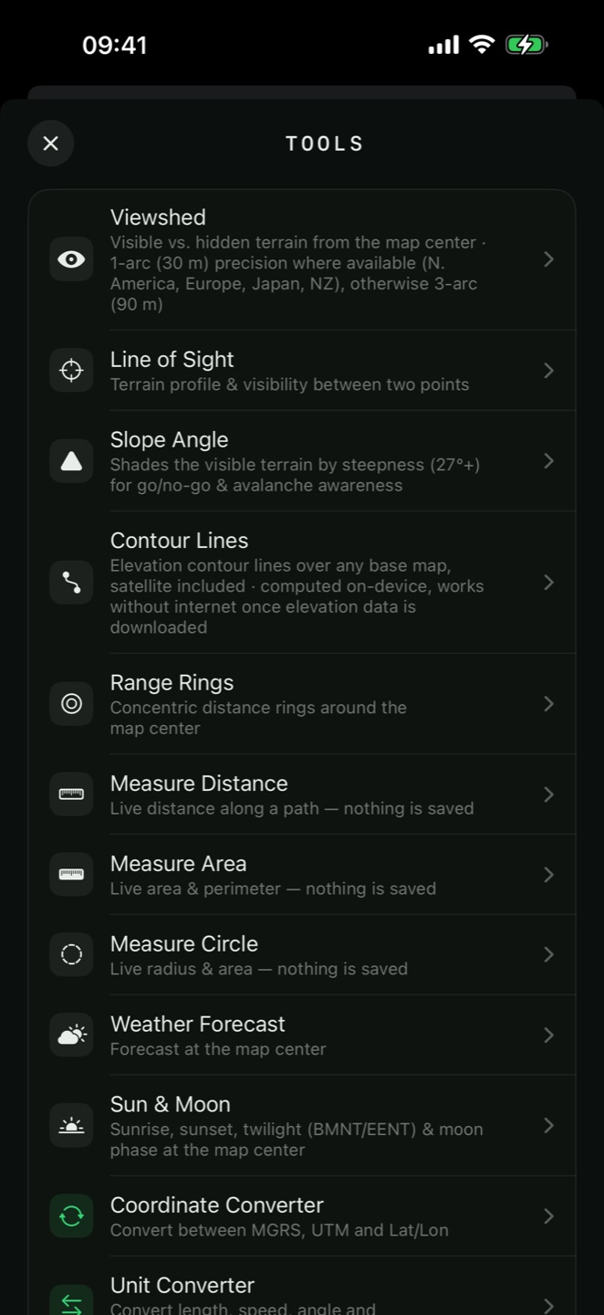 Field tools menu