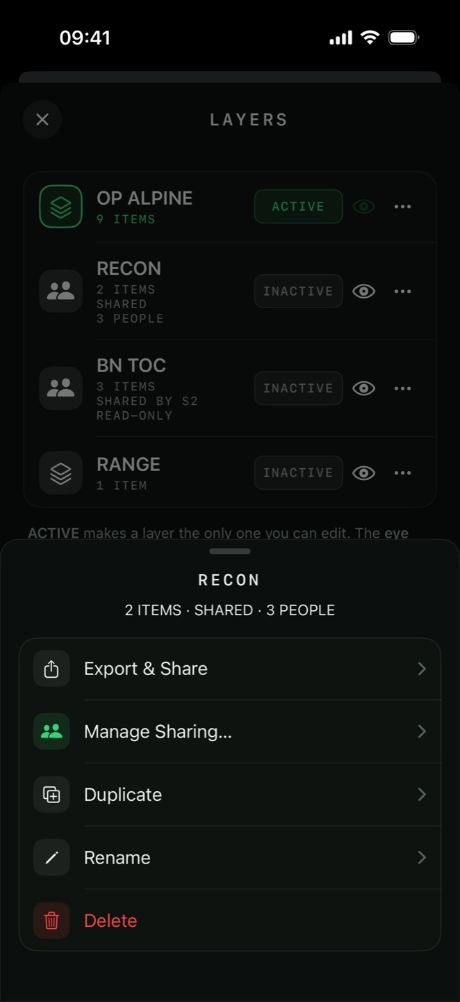 The layer list showing a shared layer with its owner and participant count